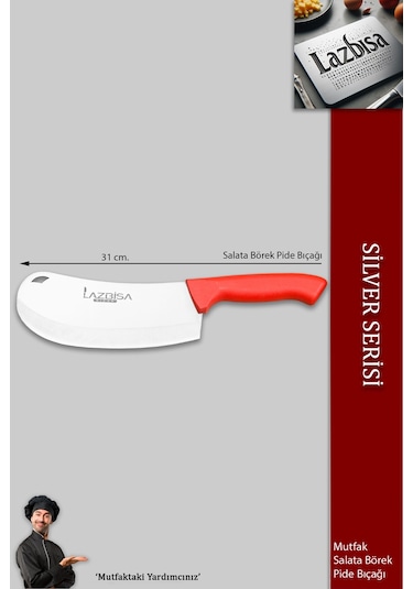 Lazbisa MFT-525 Silver Serisi Pide Börek Bıçağı Mutfak Bıçak Salata Pizza Bıçağı Kırmızı