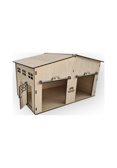 Ahşap Oyuncak Garaj Açılır Çatı Ve Kapılı