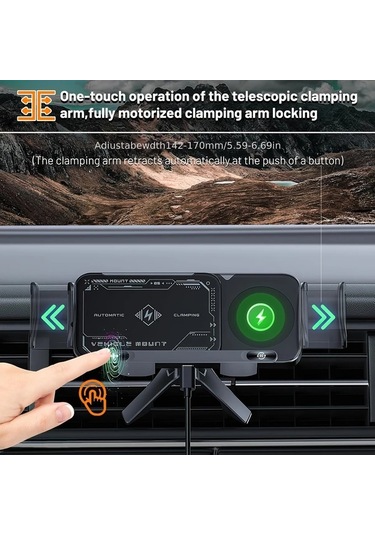 Topshop1 Gri Ynf Kablosuz Araç Şarj Cihazı 15w Hızlı Şarj 3ü 1 Arada Otomatik Sıkma İphone Samsung Uyumlu