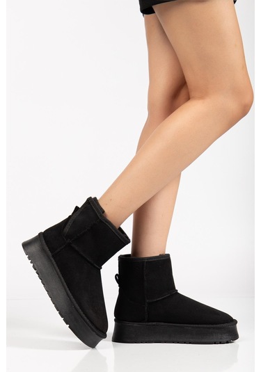 Suins Soule Model İçi Komple Kürklü Cırtlı Siyah Taba Ten Kadın Bot Siyah
