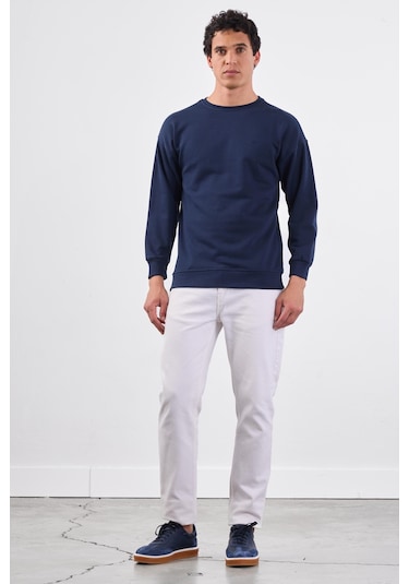 Dufy Lacivert Bisiklet Yaka Regular Fit Erkek Sweatshirt Lacivert