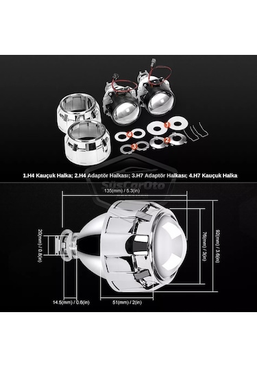 Universal 2.5'' Bi-xenon Far Merceği Uzun Kısa Projektör Lens Bixenon Şeffaf Lens Profesyonel Seri 2 Adet Gümüş