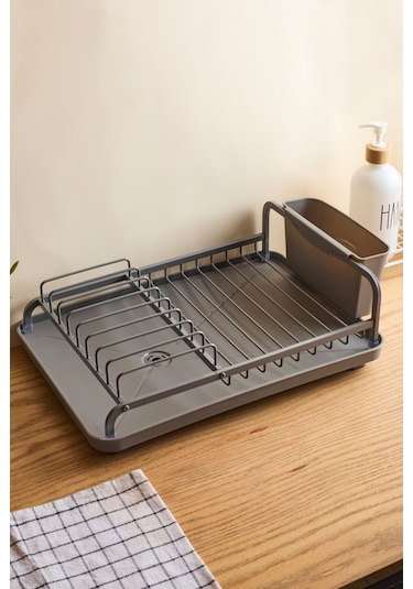 Gourmet Gray Alüminyum Bulaşıklık Tabaklık Döndürülebilir Su Tahliye Sistemli Grı Gri