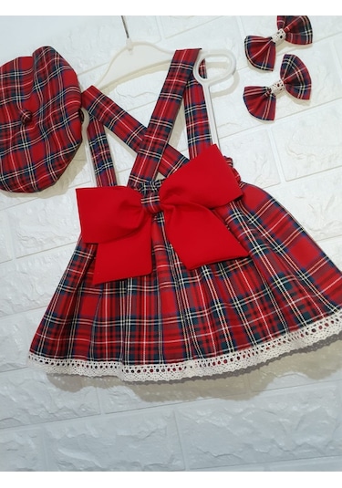 Eylülcebutik Eylülce Ekoseli Kız Bebek Salopet Takım