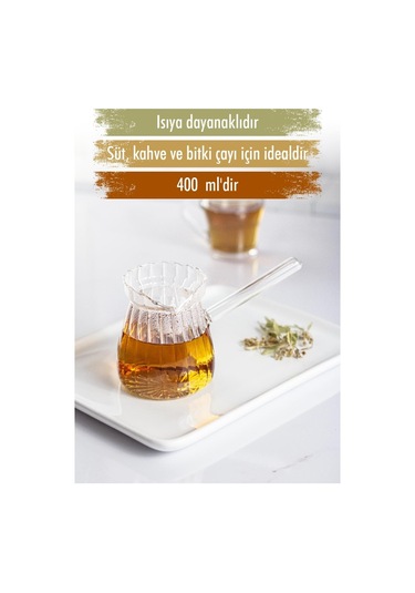 Isıya Dayanıklı Ocakta Kullanmaya Uygun Lüks Borusilikat Cam Cezve 400 Ml