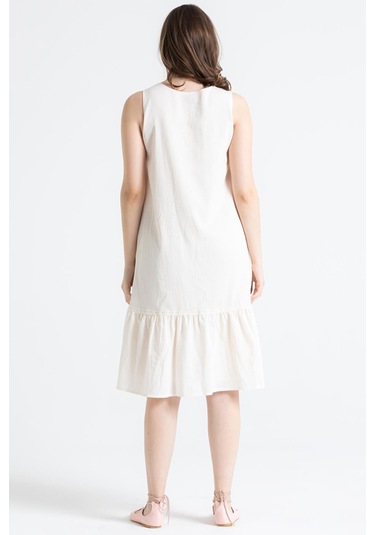 Kolsuz Şile Bezi Ilgaz Midi Boy Elbise Krem Krm-krem Krem