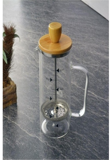 Sarı Bambu Kapaklı French Press Bardağı Sarı