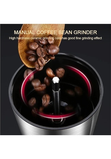 Jialan Manuel Kahve Değirmeni Seramik Çapaklar İle 2-3 Bardak Gümüş