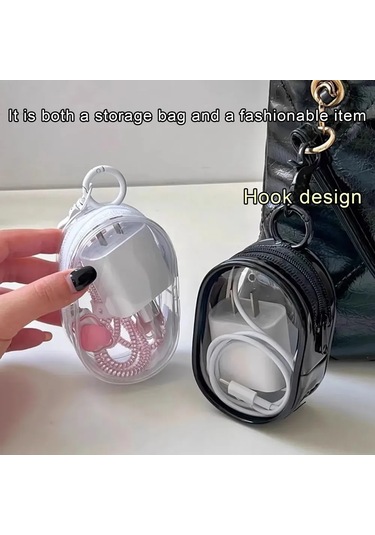 Konesam Su Geçirmez Şeffaf Kablolar Ve Kulaklık Organizer Çantası - Katlanabilir, Çift Zip Ve Anahtar Kemerli Elips Depolama Çantası