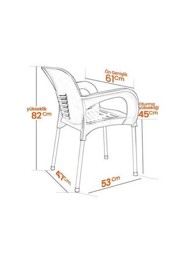 Hesaplimagazam 4 Adet Metal Ayaklı Plastik Sandalye 6 Renk Kollu Koltuk