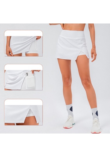 Ximistore9 Yüksek Bel Spor Etek Kısa Şortlu, Anti-slip Hızlı Kuruyan, Yoga Tenis Golf İçin, Cepli Kadın Spor Giyimi Beyaz