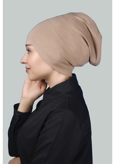 Altobeh Hazır Pratik Geçmeli Uzun Boru Tesettür Bonesi - Koyu Bej