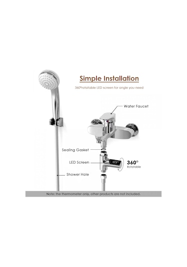 Shineyee Bebek Ve Genç İçin Led Ekranlı Su Sıcaklığı Ölçer - Su Basıncı İle Çalışır, Pil Gerektirmeyen Duş Termometresi Diğer