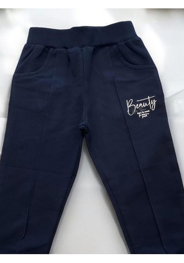 Kız Çocuk Pamuklu Beli Paçası Lastikli Eşofman Alt-15145 Lacivert