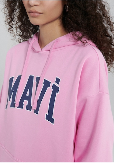 Mavi - Mavi Logo Baskılı Kapüşonlu Pembe Sweatshirt 1600361-71038 Pembe