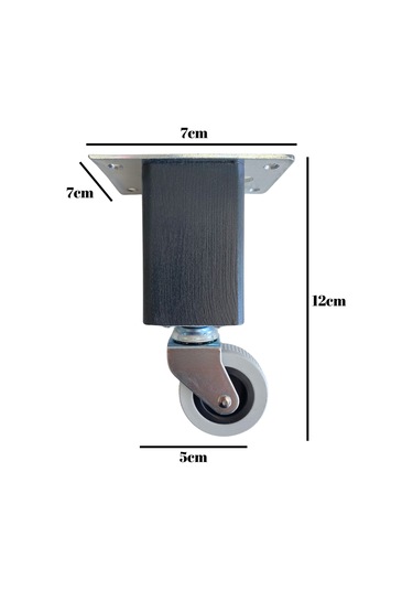 Kale Ahşap Tekerli Ayak Mobilya Masa Ve Dolap Tekerli Ayağı Frensiz 12cm Antrasit 4 Adet Kayın Antrasit