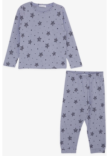 Breeze Kız Çocuk Pijama Takımı Yıldız Desenli 1.5-5 Yaş, Lila-lila Lila