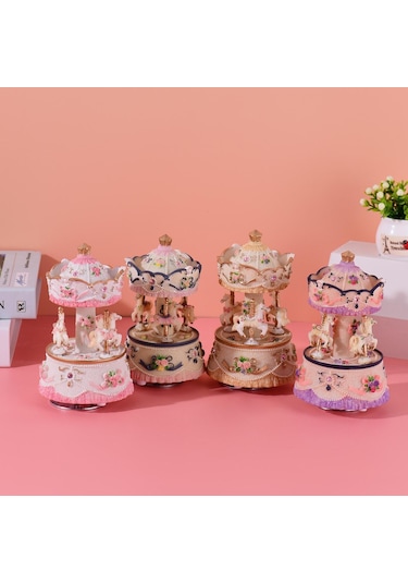 Sarı Ammoon Müzik Kutusu Atlıkarınca At Tek Boynuzlu At Renk Değişimi Led Işık Işıklı Dönen En Iyi Hediye