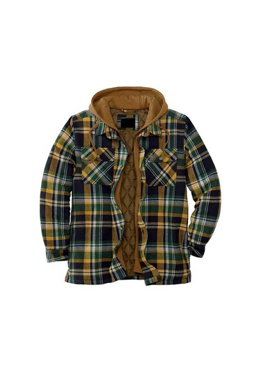 Kalın Pamuklu Ekose Uzun Kollu Bol Kapüşonlu Erkek Ceketi Yeşil