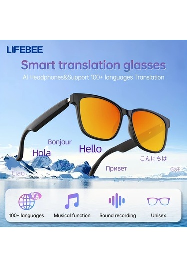 Xuweiwei Turuncu Hd Sesli Aramalı Akıllı Kablosuz Çeviri Gözlük Müzik Kontrollü Açık Kulak Müzik Mavi Işık Filtreli Dış Mekan Gözlük Kulaklık