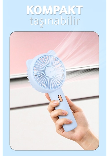 3 Modlu Şarjlı El Fanı 3 Kademe Seyahat Masaüstü Vantilatör Taşınabilir Mini Fan Mavi F136