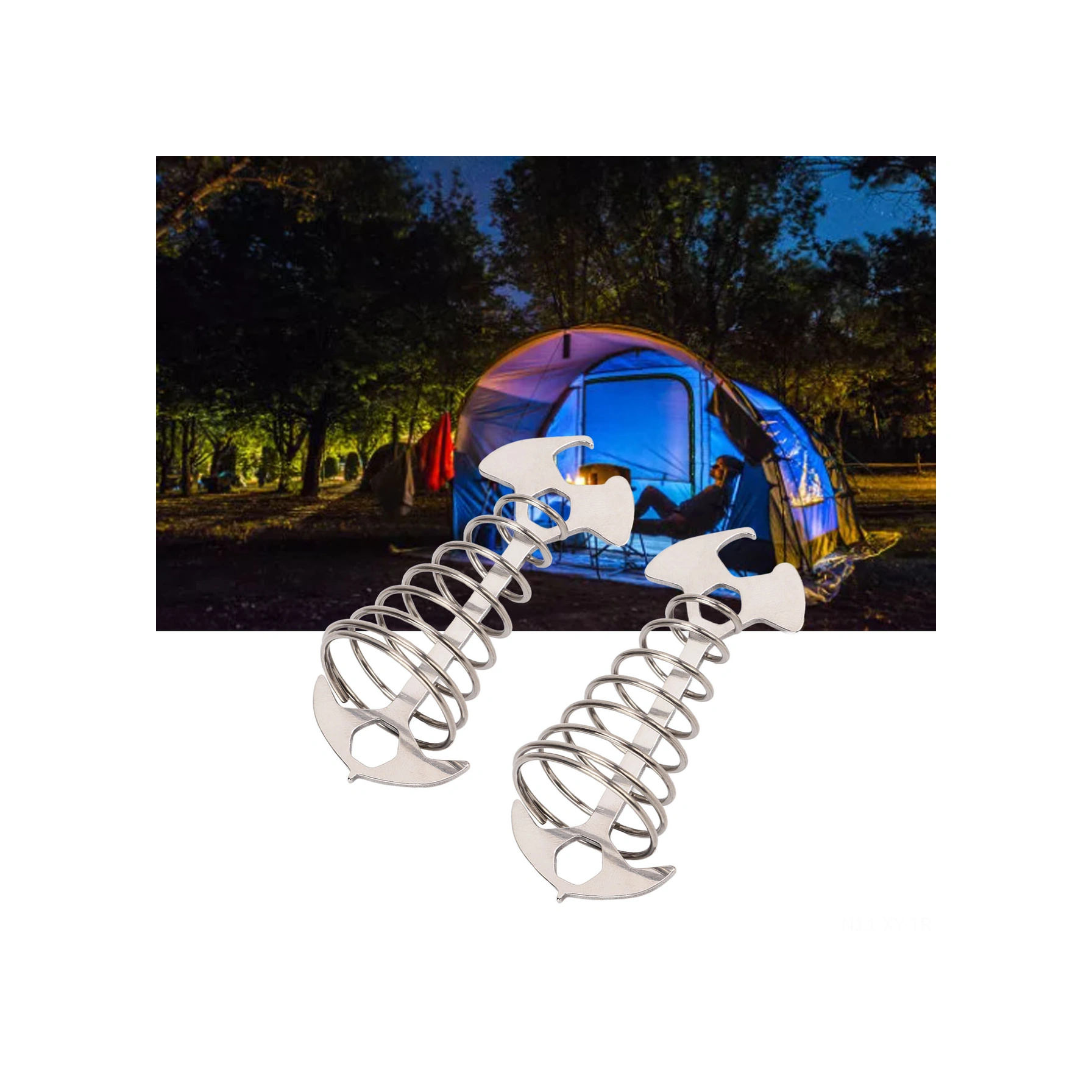 Shineyee 2 Adet Çelik + Alüminyum Kamp Çadır Demiri, Balık Kemiği Desenli, Çadır Sabitleyici, Rope Kancası, Dış Mekan Kamp Malzemesi, Dayanıklı, Gümüş Renk Gümüş