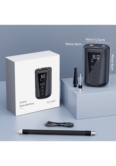 Monyee St-9612 Elektrikli Top Pompa, Akıllı Sayısal Ekran, Otomatik Durma, 2000mah Batarya, Led Işık, Siyah Futbol, Basketbol, Voleybol