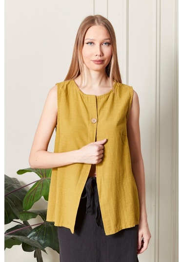 Keten Şık Farklı Tarz Nevin Bluz - Modern Ve Zarif Tasarım HARDAL