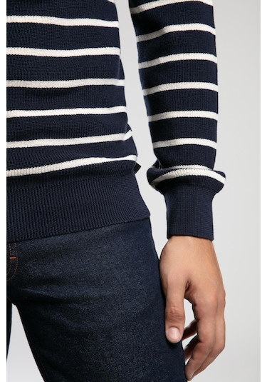 Baldwin Erkek O Yaka Kazak Lacivert-ekru Çizgili-21058 Lacivert - Ekru