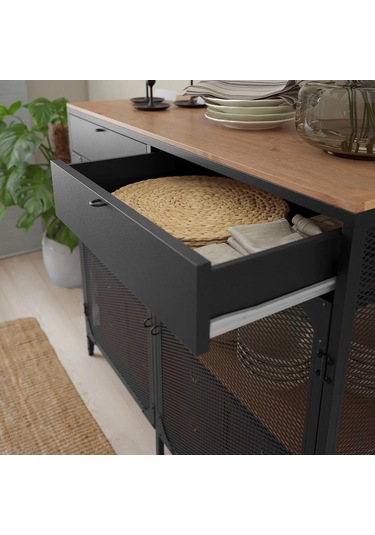 Fjällbo Konsol, Siyah, 47x111x95 Cm Meridyendukkan Rustik , Masif Ahşap Kahve Köşesi