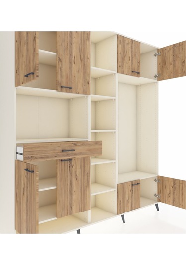 Hyperion Dolap 12 Raflı Tek Çekmeceli 8 Kapaklı 220x44x243 Aytaşı-çam/çam Atlas Çam/atlas Çam