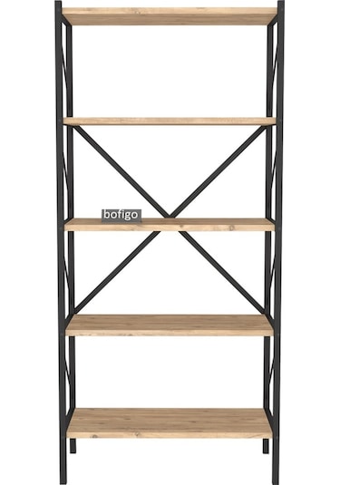 Dekoratif 5 Raflı Kitaplık Metal Kitaplık Çam