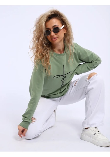 Bakr Textil Rahat Kesim, İçi Şardonlu Olmayan, Kapüşonsuz Sweatshirt 446771901 Khaki