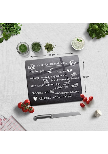 Ara Tahta Görünümlü Cam Kesme Tahtası 29cm X 34cm