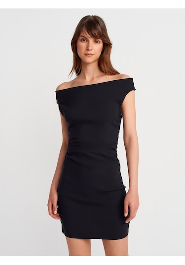 Dilvin 91462 Bardot Mini Elbise-siyah Siyah