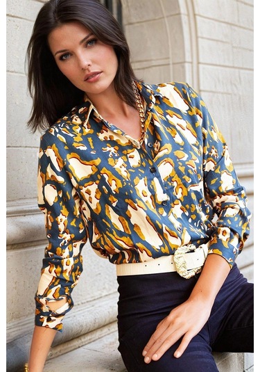 İndigo Geometrik Desenli, Regular Kesim Gömlek Indigo