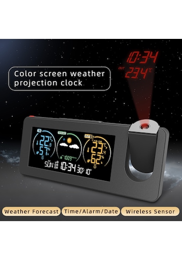 Zx3538 Yeni Elektronik Projeksiyon Saat Hava İstasyonu Hava Tahmini Sıcaklık Ve Nem Renkli Ekran Dijital Çalar Saat