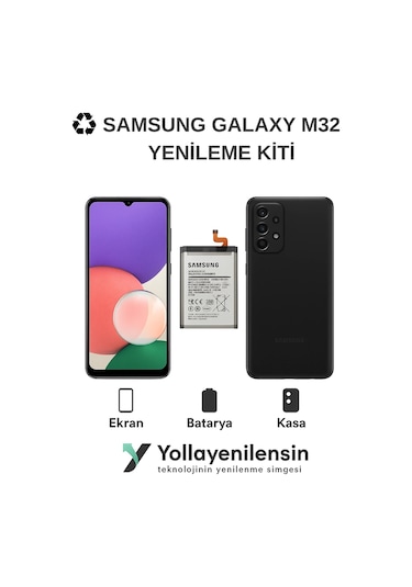 Samsung Galaxy M32  Kiti Ekran + Batarya + Arka Kasa Model Uyumlu, Yüksek Kalite Parçala