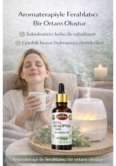 Safvital Okaliptus Yağı 20 Ml Bitkisel Aromaterapi Yağı Ferahlatıcı Koku Günlük Kullanım Cilt Bakım Yağı