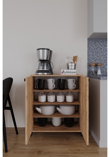 Seren 2 Kapaklı 4 Raflı Boy Dolabı Çok Amaçlı Dolap Kiler Dolabı Mutfak Dolabı Atlantik Çam Atlantik Çam