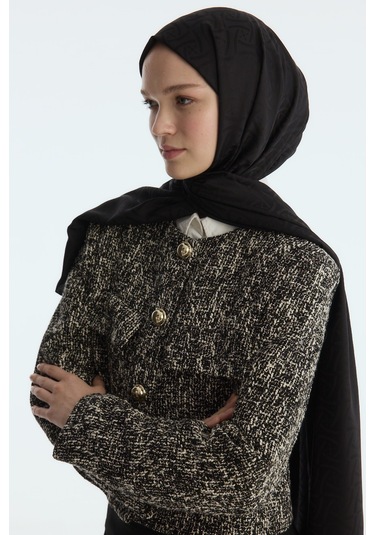 Mirsoy Scarf İpeksi Jakar Şal Sarmaşık Desen Siyah