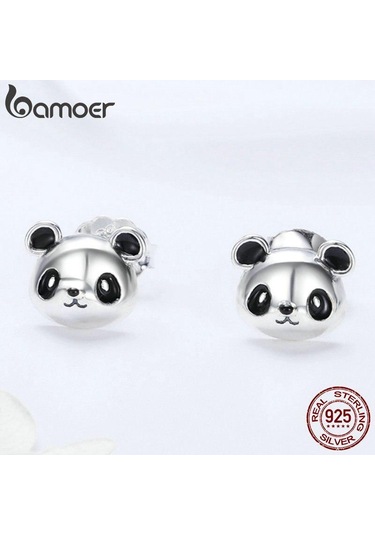 Bamoer Hakiki 100% 925 Ayar Gümüş Hayvan Koleksiyonu Sevimli Panda Saplama Küpe