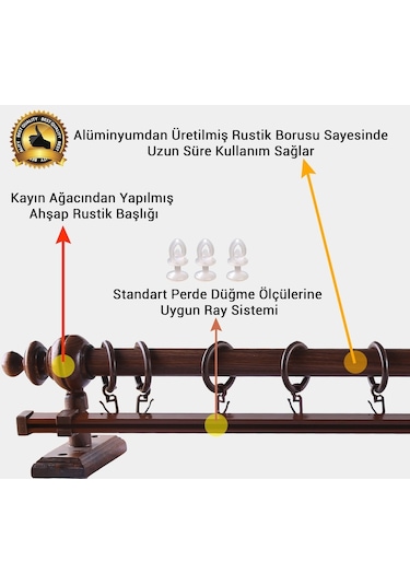 Perdejim Ahşap Rustik Perde Askısı - Rustik Borusu - Raylı Ve Raysız
