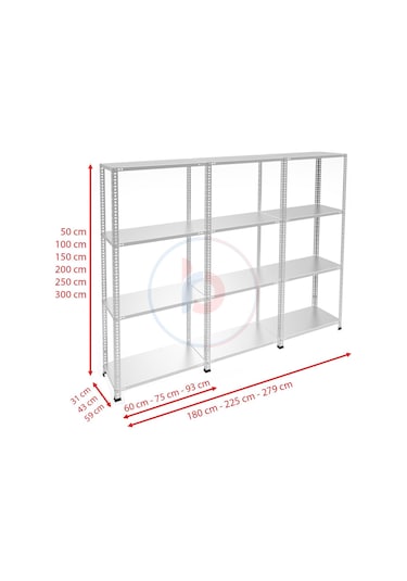 4 Katlı 3'lü Bitişik Paslanmaz Krom Raf - Inox Soğuk Oda Rafı, Buzhane Rafı 59x93 Cm-1.00 Mm-150 Cm Gri