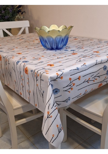 Kumaş Dokulu Tabanı Silikonlu Yıkanabilir Silinebilir Ütülenebilir Kaymaz Dekoratif Masa Örtüsü Brs020 Beyaz