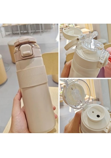 Paslanmaz Çelik Termos 700 Ml-tektuşla Açılır Çift Kullanımlı Kapak Gri