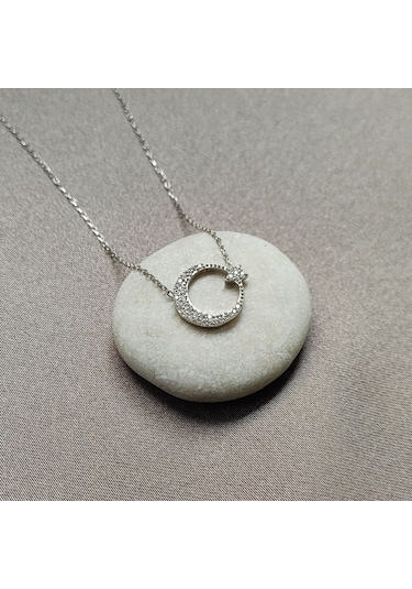 Chavin Komple Taşlı Ayyıldız Gümüş Kadın Kolye Dd99