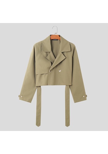 Incerun Erkek Düz Renk Kırpılmış Rahat Yaka Rüzgarlık Mont Ceketler Haki