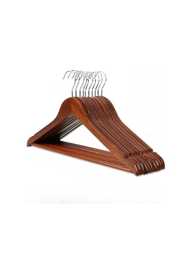 Novahub Kahverengi Elbise Askısı, Masif Ahşap Elbise Askısı, Kaymaz Elbise Askısı Ahşap Elbise Desteği, Elbise Kurutma Rafı 10 Paket Kahverengi Kahverengi