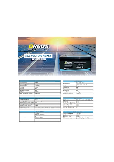 Orbus 25.6 V 200 Ah Lifepo4 Lityum Akü